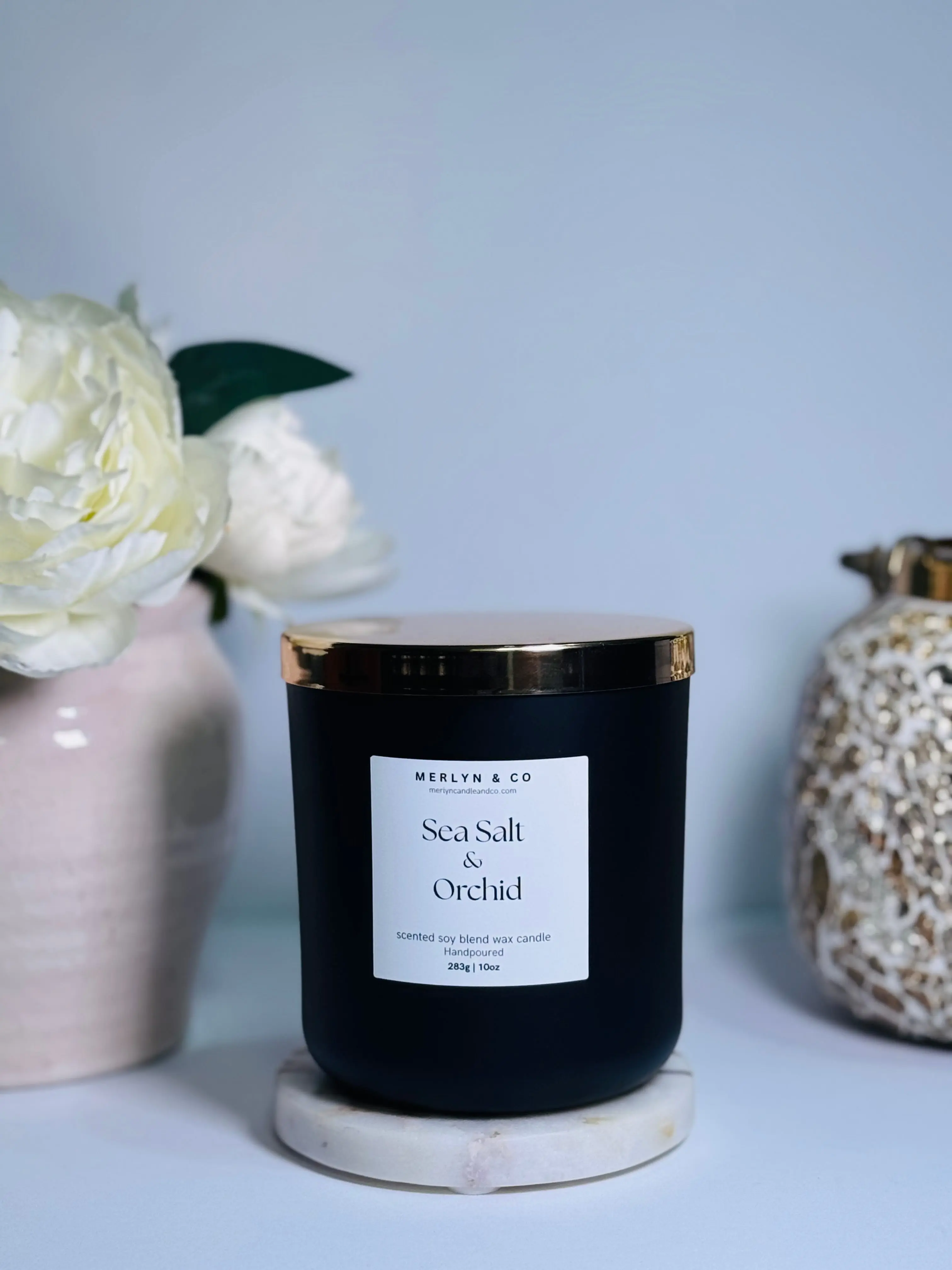 Aroma Candle, Sea Salt + Orchid Scent, Cotton Wick, 10 oz Home Decor Candle