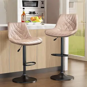 PUKAMI Adjustable Swivel Bar Stools Set of 4, Counter Height PU Leather Bar Stool with Back and footrest, Modern Upholstered Pub Bar Stools for Kitchen Island, 350 LBS Capacity