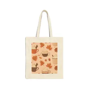 Autumn-Themed Cotton Canvas Tote Bag, Fall Tote, Pumpkin Spice Bag, Eco-Friendly Shopping Bag, Gift for Coffee Lovers, Seasonal Tote
