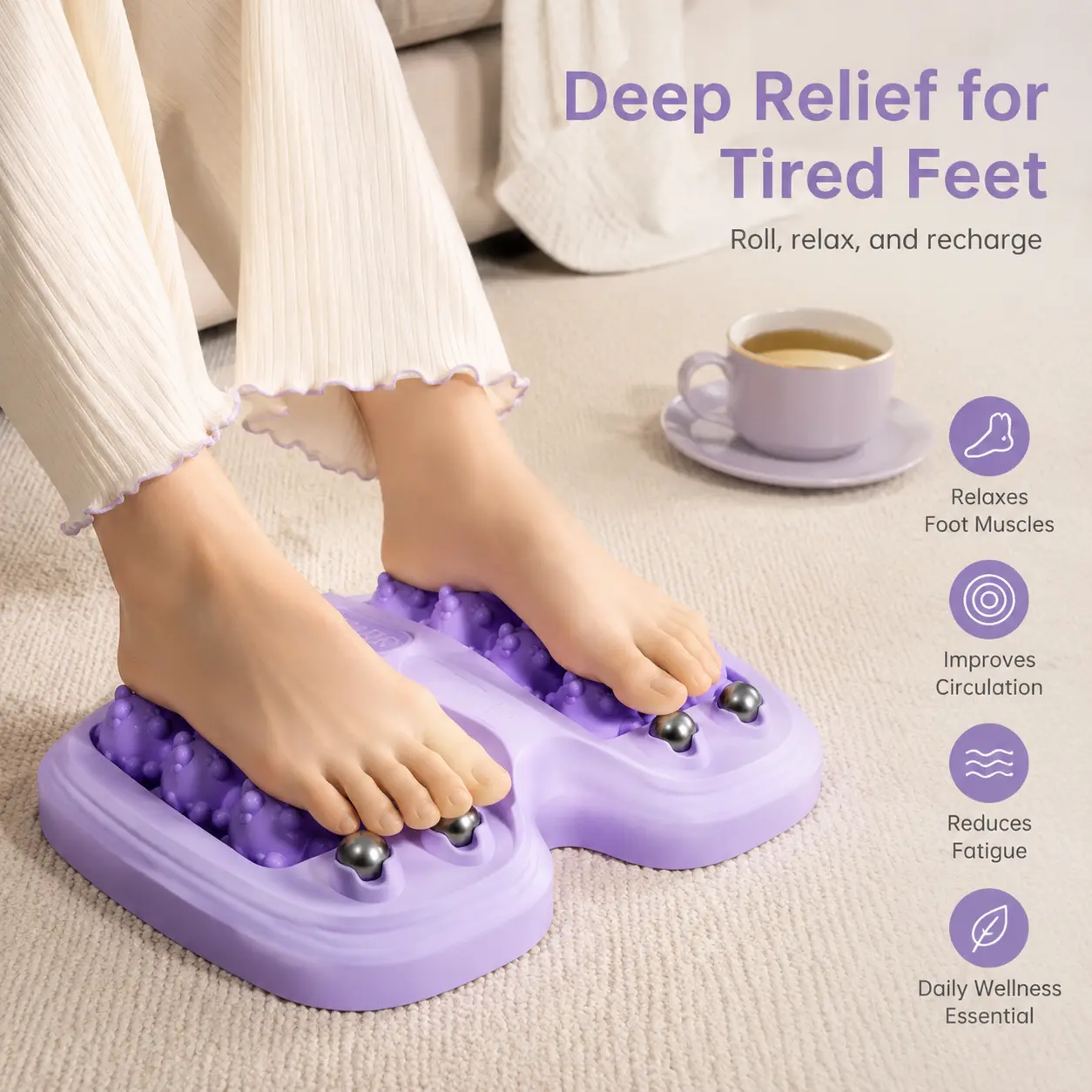 1 Count, Foot Massager with Rolling Magnetic Beads, Cat Paw Shaped Raised Nubs, Rounded Corner Design for Daily Plantar Relaxation
