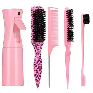 5-Piece Leopard Hair Styling Comb Set with Spray Bottle, Unisex