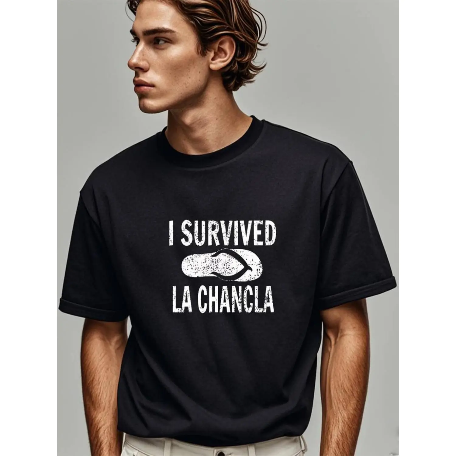100% Cotton Summer T Shirts [ I Survived La Chancla]  Moisture-Wicking I Survived La Chancla Men'S Graphic T-Shirt |   Quick-Dry Crew Neck Tee T-Shirt For Men and Women