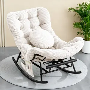 Corduroy Indoor Outdoor Rocking Chair,Comfy Patio Egg Chair, Wicker Lounge Rocker for Balconies, Patios, and Gardens, Reinforced All-Weather Rattan Frame,