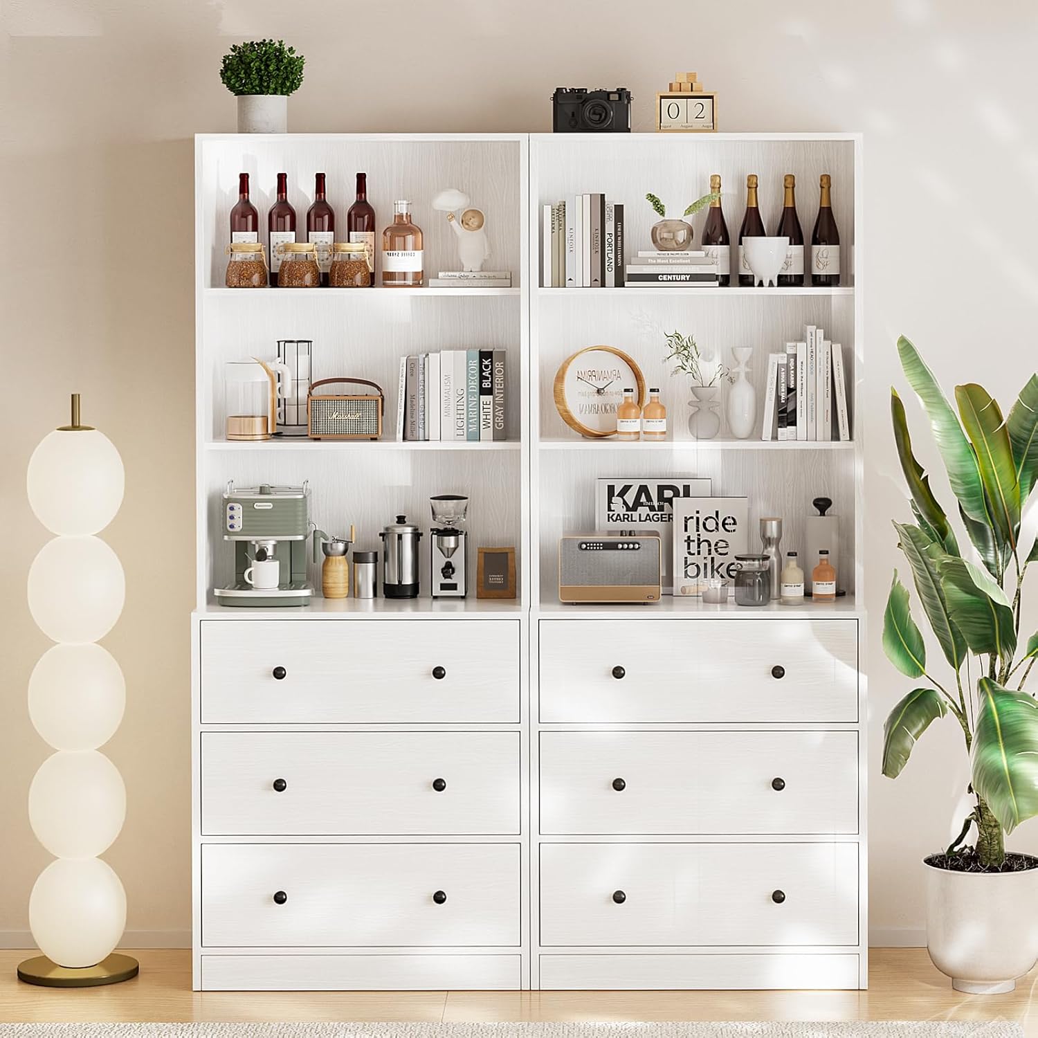 4-Piece Large TV Stand with Bookshelves for TVs up to 75", TV Entertainment Center Media Center with Tempered Glass Doors and Sh 4-Piece Large TV Stand with Bookshelves for TVs up to 75", TV Entertainment Center Media Center with Tempered Glass Doors and Sh