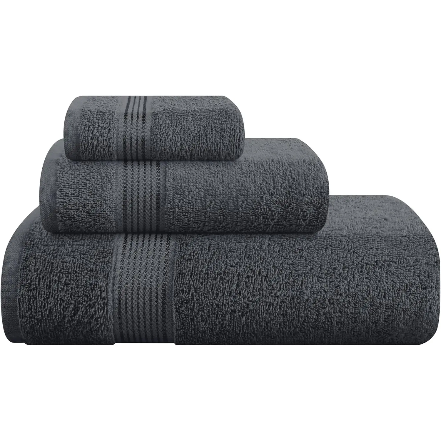 Ultra Soft 3 Pack Cotton Towel Set, Contains a Bath Towel 28x55 inch, a Hand Towel 16x24 inch & a Wash Coth 12x12 inch, Ideal Everyday use, Compact & Lightweight - Charcoal Grey