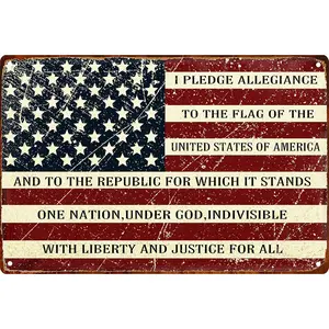 8 x 12-Inch Vintage Metal Sign Distressed Aluminum Art Decor I Pledge Allegiance to the Flag of the United States of America Themed Plaque for Cafes Bars Perfect Gift