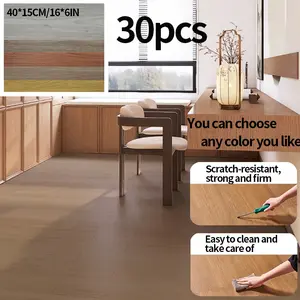 30pcs Glossy PVC Self-Adhesive High Glossy Wood Grain Floor Stickers Waterproof Oilproof Flooring Patchwork, Universal Home Use