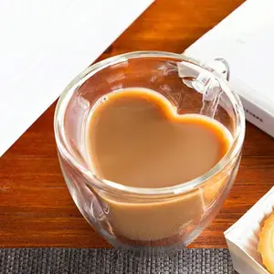Heart-Shaped Dual-Layer Insulated Glass Coffee Cup Set, 80ML & 200ML Capacity, Transparent Unique Design, Perfect for Espresso and Cappuccino