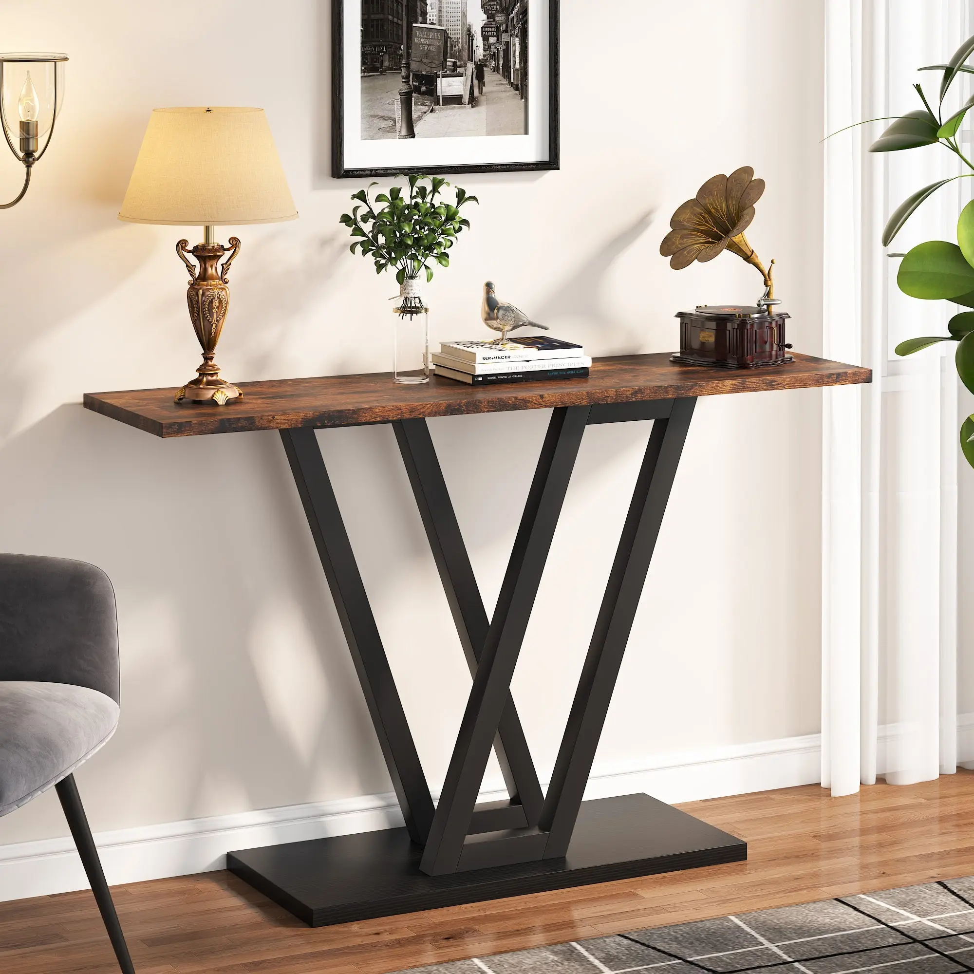 spaco 43-in Narrow Rustic Industrial Sofa Table - Stable Metal Frame Modern Accent Table for Entryway, Hallway, Easy to Assemble, Entryway Table