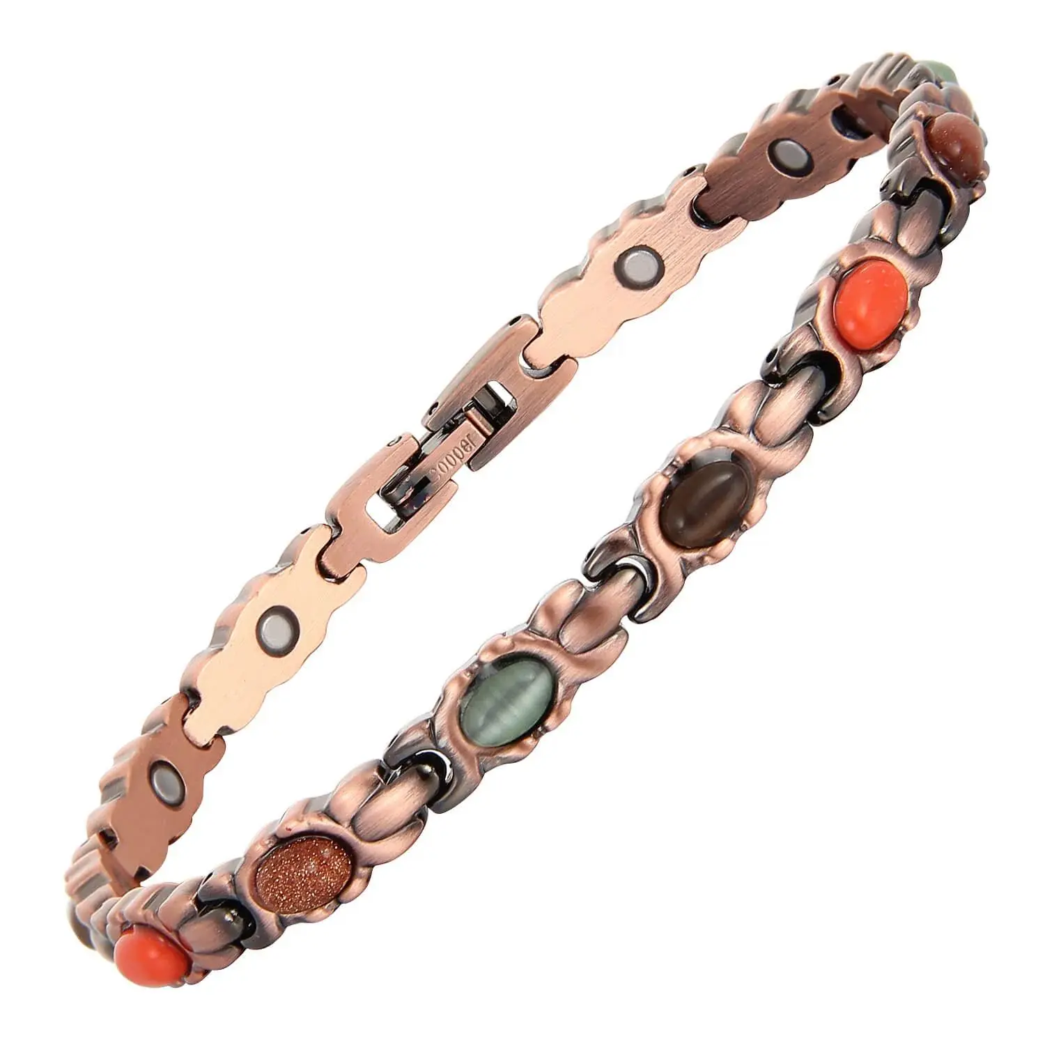 Copper Magnetic Bracelet for Women with Heart Shaped Gemstone, Adjustable Vintage Boho Bangle Jewelry Gift