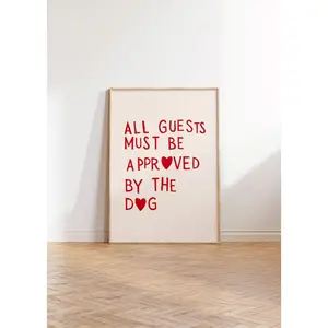 Funny Dog Print Minimalist Heart Decor Dog Owner Gift Puppy Poster Trendy Dog Wall Art Red Heart Typography Poster Decoration Glossy Ornaments Artistic