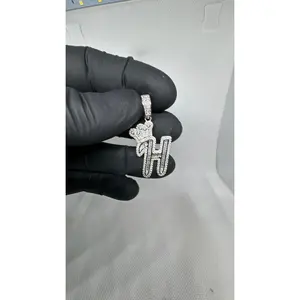 925 Iced H Pendant w/ crown
