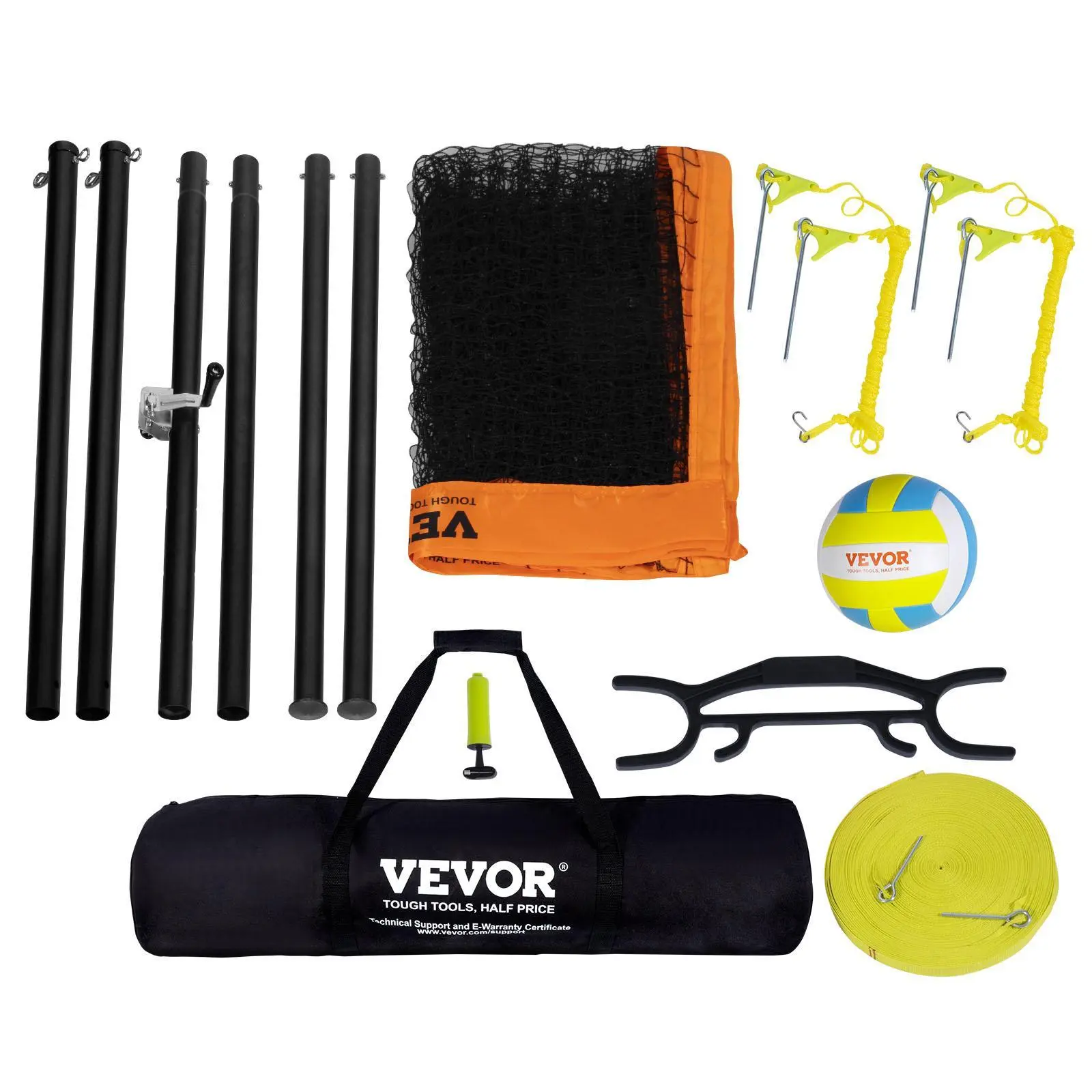 【SummerFinds】VEVOR Outdoor Portable Volleyball Net System,  , Adjustable Height Aluminum Poles, Professional Volleyball Set with PVC Volleyball, Pump, Carrying Bag, Heavy Duty Volleyball Net for Backyard, Beach, Lawn