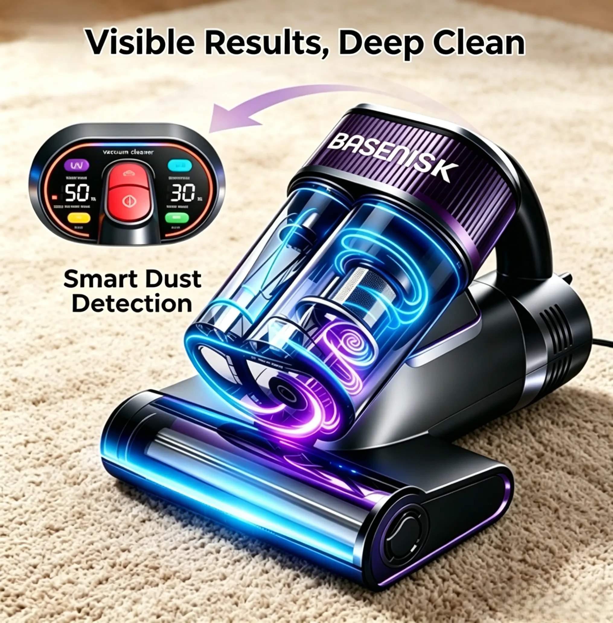 BASENISK Mattress Vacuum Cleaner for Dust Mites Removal, Bed Vacuum with 16Kpa Strong Suction, UV-C Light & 149°F Hot Air Drying & LED Display, Aromatherapy & HEPA Filter, Deep Cleaning for Bed Sofa Couch, Smart&Lightweight, #TikTokShopDealsforYouDays