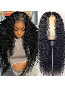 Glueless Deep Wave Human Hair Wig, 5X5 HD Lace Closed Wig with Pre-Plucked Baby Hair, Pre-Bleached Knots Elegant Natural Appearance, Snug Fit Easy Wear Wig for Women