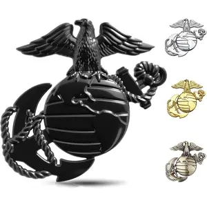 U.S.Marine Corps Car Emblem – 3D Eagle Globe Anchor Metal Decal, 3.3"x3.1" Weatherproof Military Sticker, Universal Fit for Cars, Trucks, Gifts for Veterans & Supporters (Black)