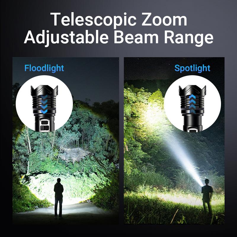 Rechargeable Super Bright Tactical Flashlight – High Lumens Zoomable LED Torch, 5 Modes, Waterproof IPX7, USB-C Rechargeable, Durable Outdoor Camping & Home Emergency Light