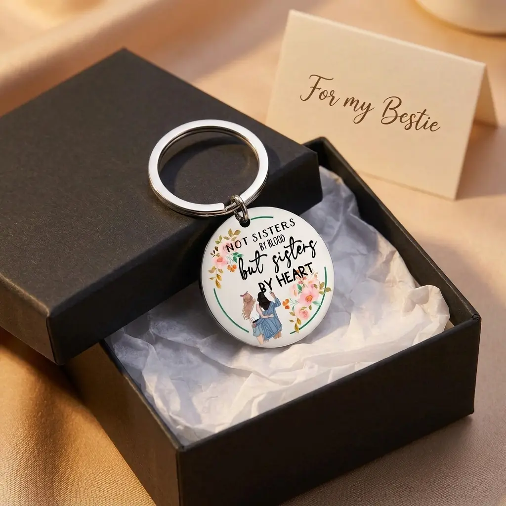 Bestie Gift Friendship Keychain Not Sisters By Blood Soulmate Keyring Cute BFF Bag Charm daughter trending, Keychains Cute, Charm Keychains