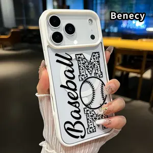 Magnetic Phone Case for iPhone 17 Pro Max 16 Plus 15 14 13 12 11 Air E Baseball Mom Pride Pattern Acrylic Back TPU Edges Shockproof Ultra Thin Mobile Phone Cover Gift