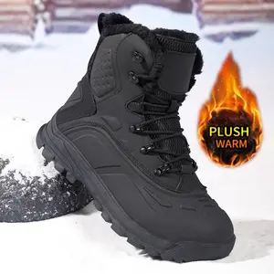 Winter Hiking Snow Boots For Men - Thick Furry Inner Durable Anti-Slip Outsole Warm Non-Slip Outdoor Hiking Boots Men's Insulated Waterproof Snow Boots Lace-Up Design High Top Tactical Boots Boy Footwear Walking Shoes