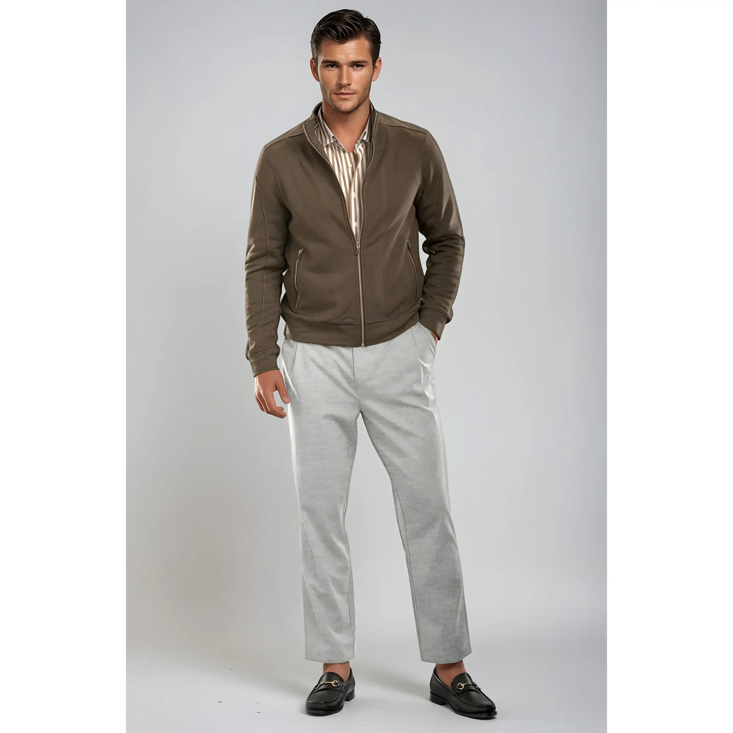 Menswear Plain Pleated Wool Trousers - Heather Grey, Elevated Men's Pants, Men's Clothes