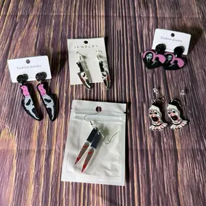 Halloween Horror Earrings Scream Knives & Art the Clown Fashion Jewelry Unique Design for Halloween Accessories