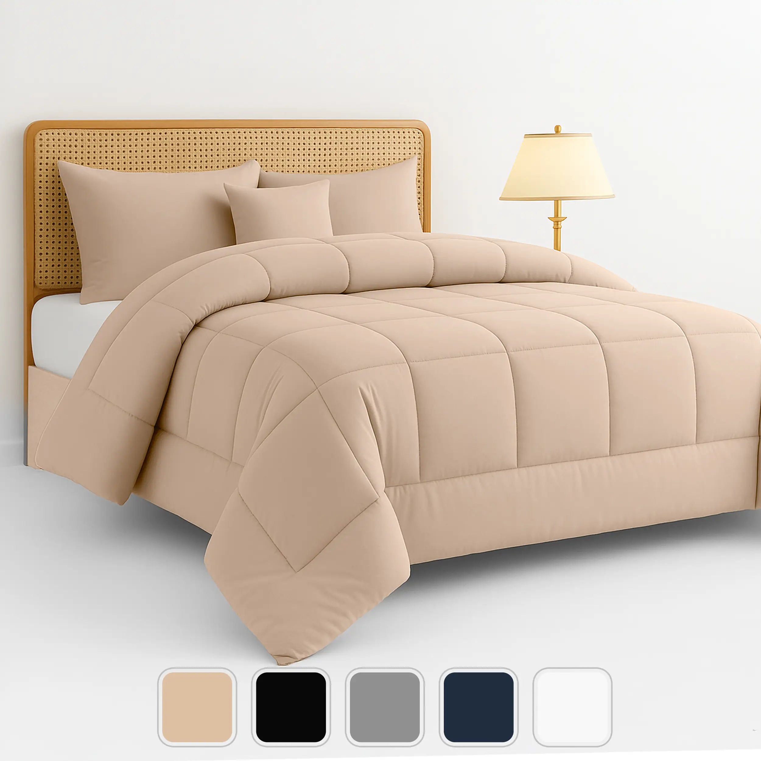 Lux Decor 5 Pc Solid Comforter Set - Polyester Soft Fluffy Comforter- All Season Breathable Down Alternative Comforter Set, Duvet Insert in All Sizes