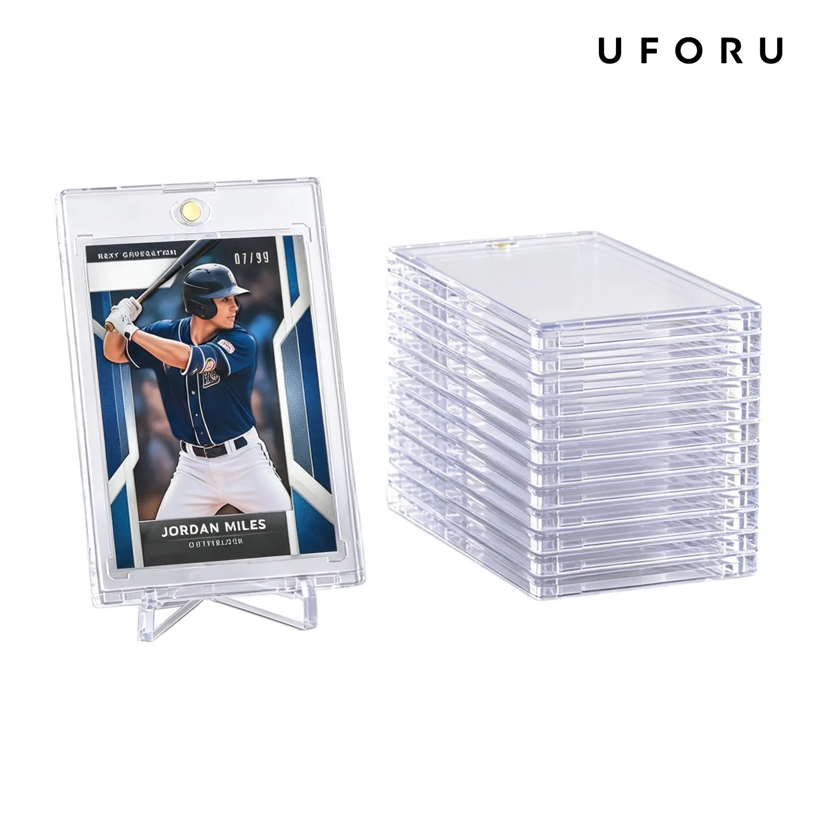 UFORU Magnetic Card Holders for Trading, 35pt Hard Cards Sleeves Case, One Touch Card Holder Fit for MTG,Sports, Baseball, Game, Toploaders, Standard Cards Display