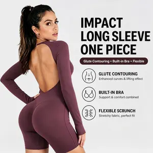 DEEFY Impact Long Sleeve One Piece Jumpsuit Fitness Gym Bralette Soft Workout Activewear
