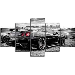 GTR Car Poster Canvas Painting 5 Piece Sports Car Canvas Wall Art for Men Office Bedroom Living Room Decor Boy Gift (Framed)