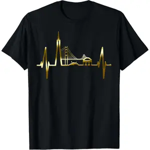 Casual Cotton shortsleeve tees  San Francisco Skyline Heartbeat California USA San Francisco T-Shirt
