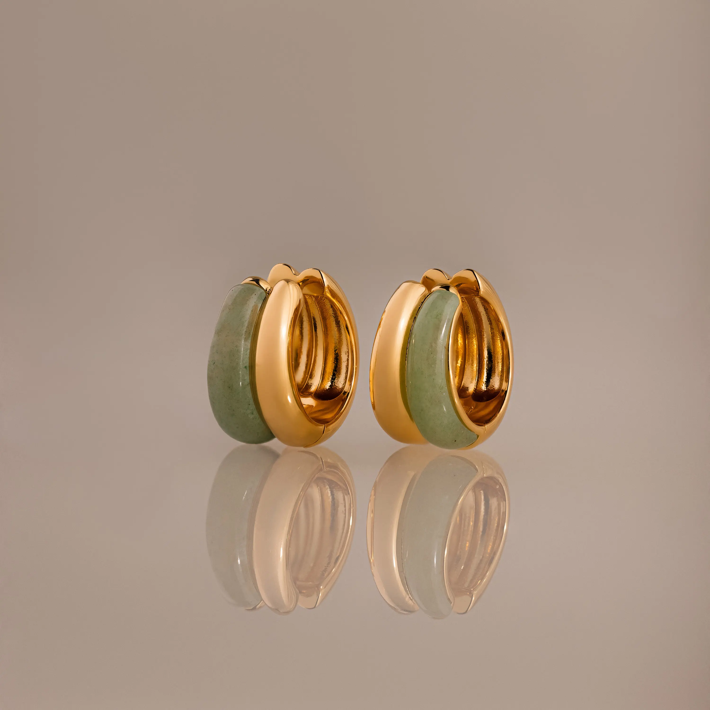 Jade Duo Hoops by Caitlyn Minimalist - Chunky Green Aventurine Dome Hoop Earrings - Statement Jewelry - Gift for Her