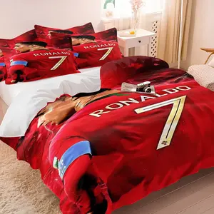 C Ronaldo Themed Printed Comforter Set, Duvet Bedding Set, Including 1/2 Pillowcase (Excluding Pillow Core), Personalized Gift Highlights Football Culture & Sports Atmosphere, Warm, Comfortable, Soft & Durable, Suitable for Bedrooms & Guest Rooms