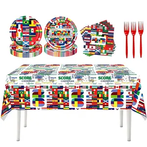 20-Guest Plastic International World Flags Camp Kitchen Mess Kit - Outdoor Event Party Supplies with Banners, Tablecloth, Plates, Napkins, Forks for Birthday, Travel Themes 2026, Set