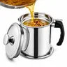 AISOON Reusable 48oz (500-1000ml) 304 Stainless Steel Oil Dispenser, 6.3" L × 4.72" W × 5.51" H, with Built-in Fine Mesh Strainer, Lid, Drip Tray & Easy-Pour Spout for Frying Oil Storage