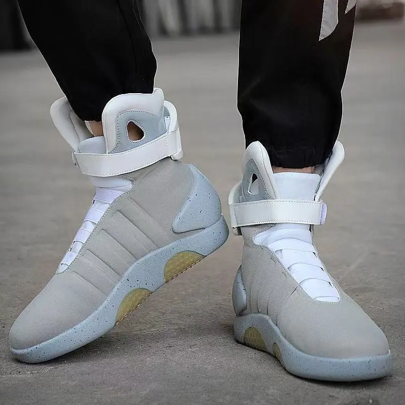 Plus size Men's sneaker Back to the Future basketball shoes High top insulation Velcro shoelaces trainer West Coast hip hop style LED lights
