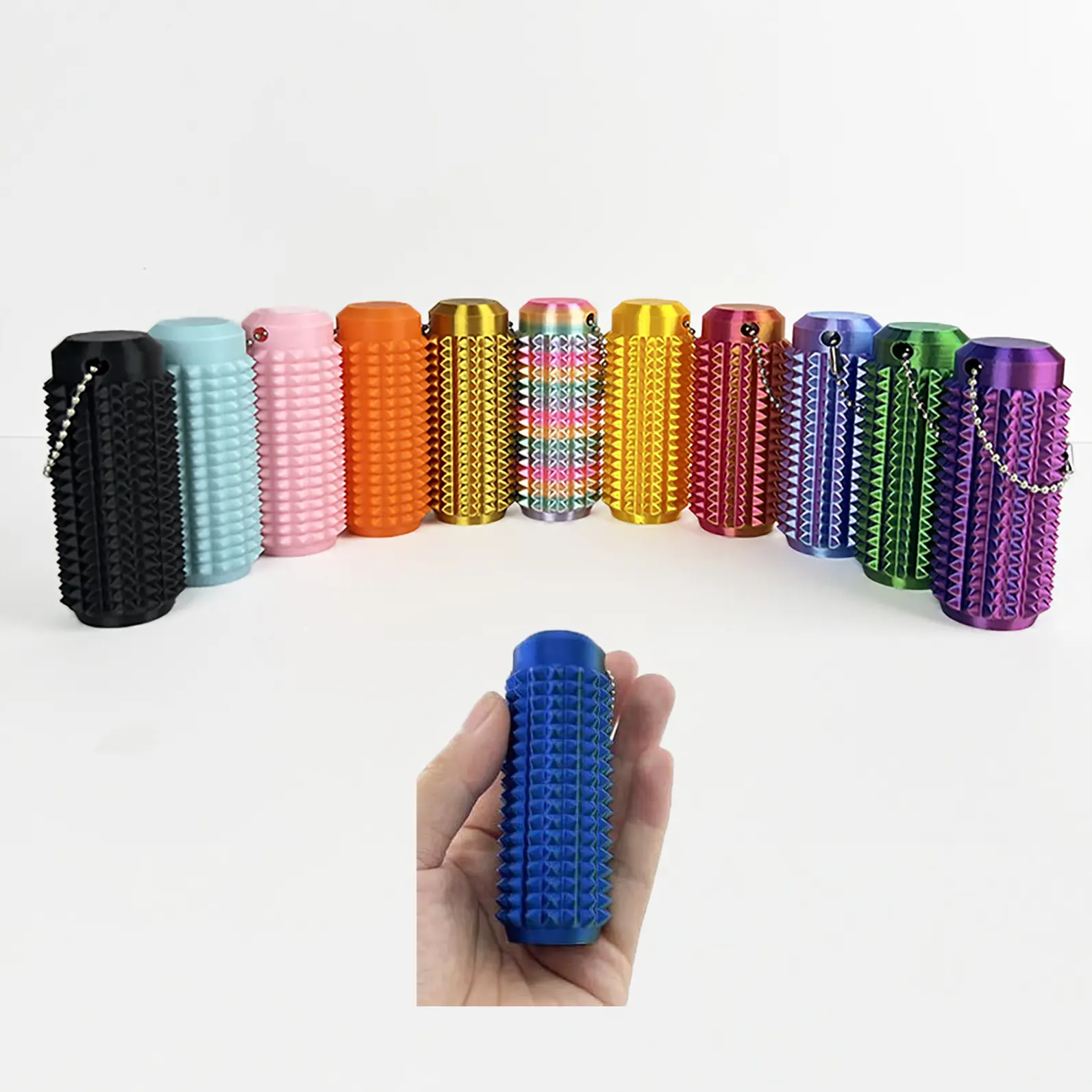 2pcs Portable Small 3D Printed Pain Stim Fidget Toy Keyring - Durable High-Quality Materials, Unique Spiky Grippie Design, Pocket-Mini Anxiety Relief Key Pendant, Calming Tool, Ideal Novelty Gift for Adults, Positive Emotional Support