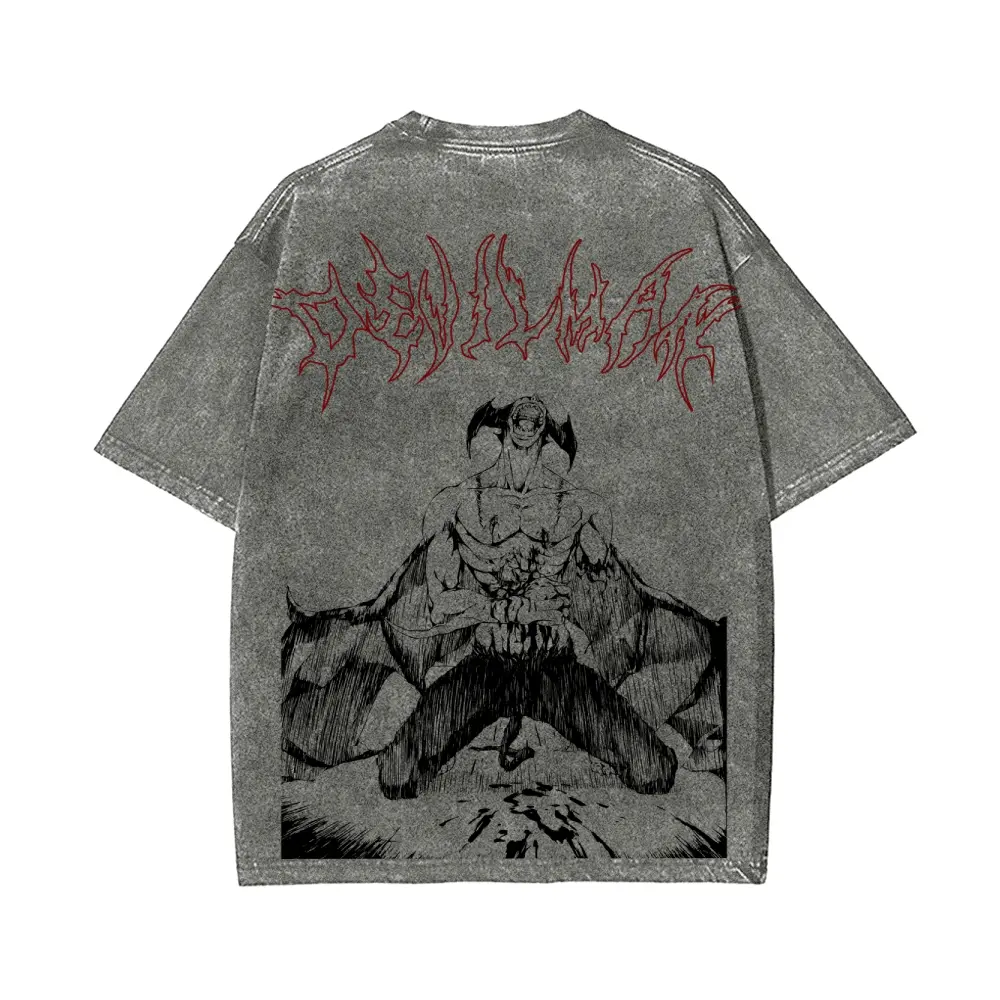 Menswear Devilman Crybaby Akira Fudo Amon Retro Short-Sleeve Heavyweight Cotton Fabric T-Shirt, Unisex Fashion Streetwear Casual Daily Essential for Anime Lovers, Fan Gift