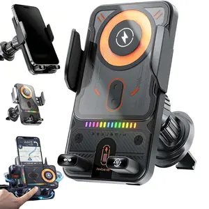 [Summer Vibes] Wireless Charger Phone Holder For Car, Air Vent Mount with Electric Induction Opening/Closing, Horizontal-Vertical Rotation, Multifunctional for Apple & Android Smartphones