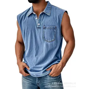 Men's Large Size Henley Shirt Sleeveless Fitness Sports Fitness Running Beach Vest Summer Vintage Button Cycling T-Shirt Vest