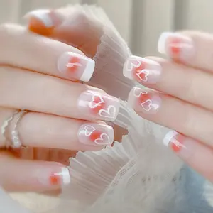 New fresh and stylish press-on nails, French-style blush heart nail stickers, fake nails wholesale Q9Red Press on Nails Glossy Almond Shape Fake Nails Valentines Day Nails for Women