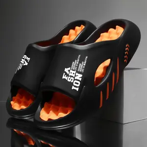 Men's Non-Slip Massage Open-Toe Slides, Letter-Print Casual Bathroom Footwear, Indoor-Outdoor Beach Shower Shoes for Spring and Summer