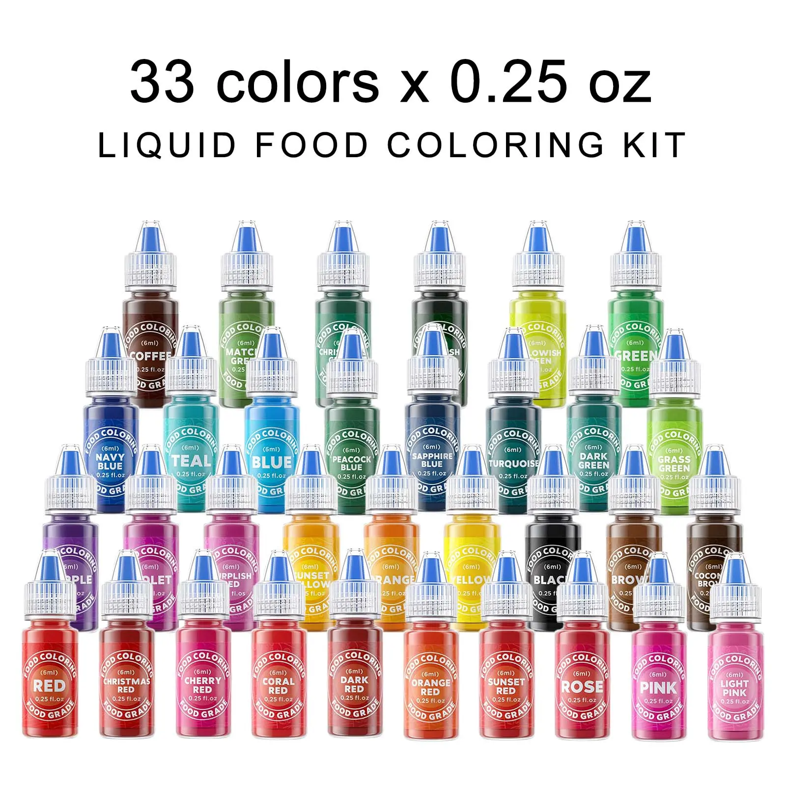 Edible Liquid Food Coloring 33×0.25 Fl Oz Set Food Grade Vibrant Dye for Mother's day&Baking Cake，cookies ，Macaron ，MeringueEaster Egg Cream Nata DIY Supplies Christmas Birthday