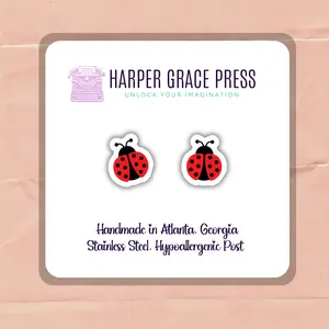 Lilliput Ladybug Earrings - Titanium Post, Handmade in New Orleans, Featuring Red and Black Ladybug Designs