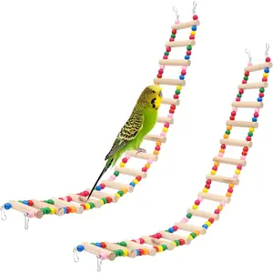 15-Step Bird Ladder Bridge 2 Pieces 28.74 x 3.15 inch Raw Wood Edible Dye Climbing Ladder Swing Toys for Small to Medium Birds Hamster Bird Cage Accessories