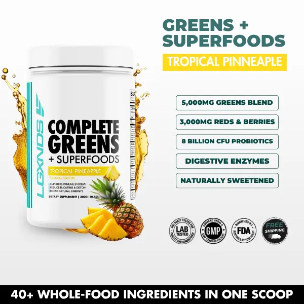 LGXNDS Complete Greens Superfoods Powder | 5000mg Greens Blend and 3000mg Reds Blend | DigeSEB Enzymes 8 Billion CFU Probiotics | Daily Greens Superfood and Gut Wellness Formula