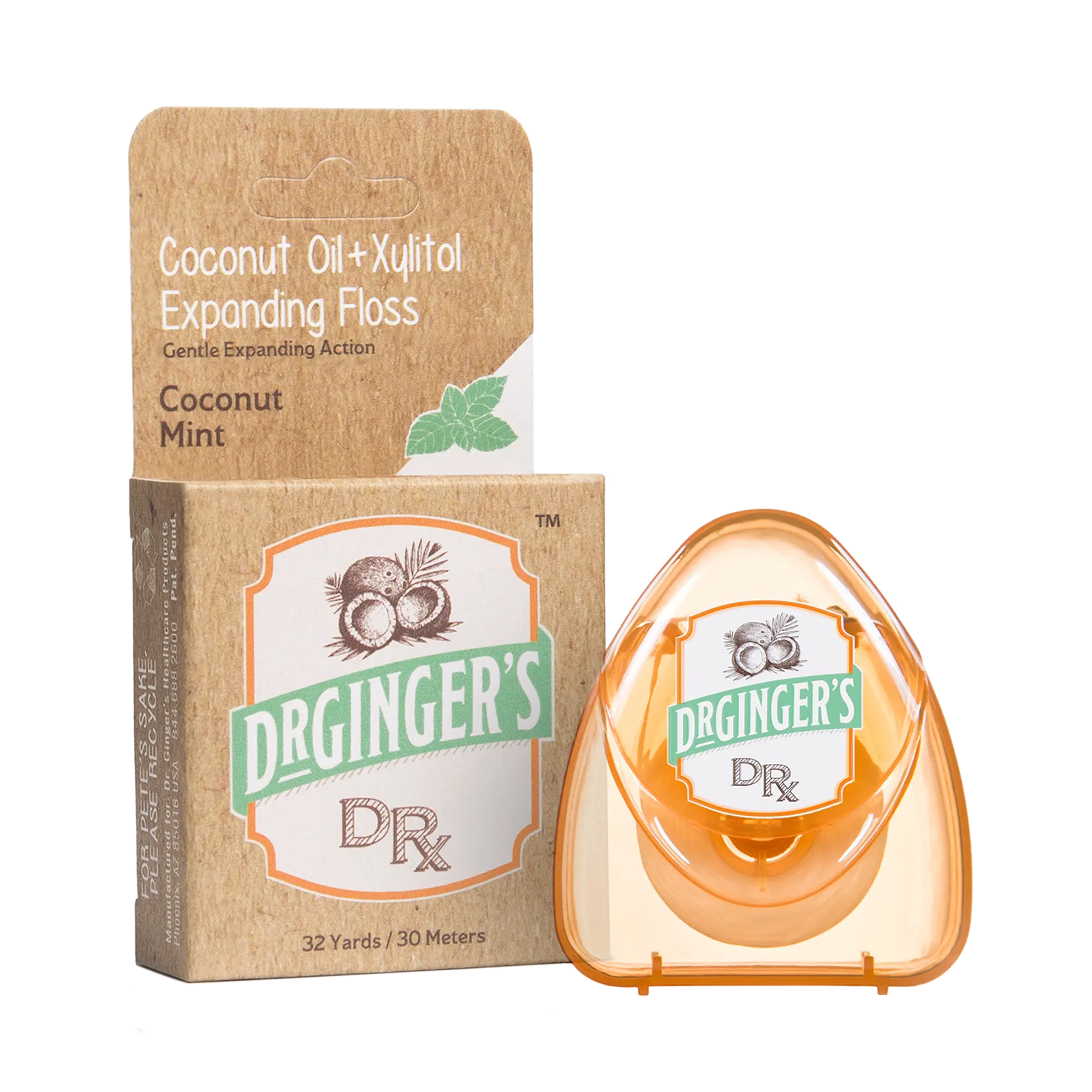 DR GINGER'S Coconut Powered Expanding Floss | Infused with Coconut Oil & Xylitol, Gentle Deep Clean, Clean Whitening, Coconut Mint