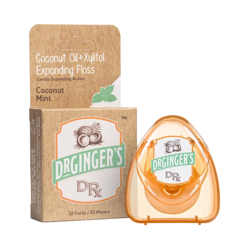 Dr. Ginger's Coconut Powered Expanding Floss | Expanding Dental Floss Infused with Organic Coconut Oil & Xylitol, Whole Mouth and Gum Wellness Support, Gentle Deep Clean, Clean Whitening, Coconut Mint