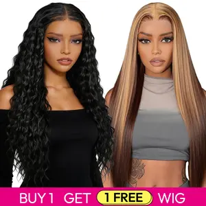 Buy 1 Get 1 Free Limited Stock | Blended Human Hair Transparent Lace Front Wig 180% Density #1B CornSilk Wig & #P4/27 Straight Wig