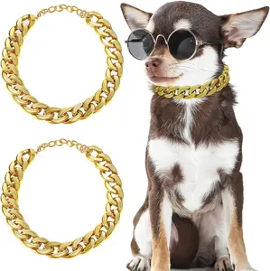 2 Pieces Dog Link Chain Gold Necklace Chain for Dogs ABS Plastic Dog Golden Collar Chain Puppy Costume for Dogs (10 Inch (25+7 Cm)) Hicarer